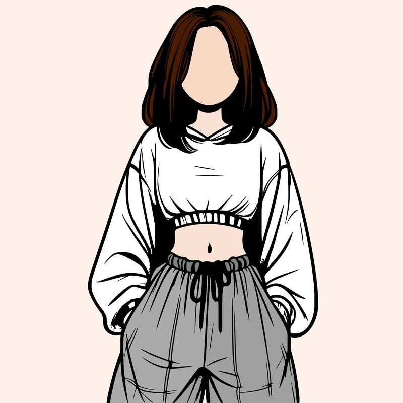 realistic girl faceless with baggy pants and a crop top