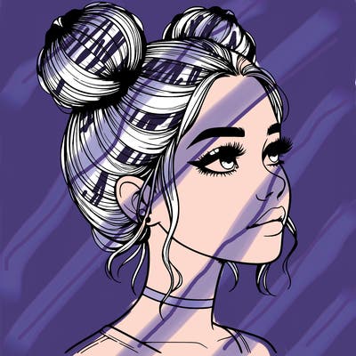 realistic girl with buns on the top of her head