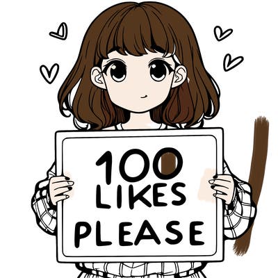 a girl holding a sign saying 100 likes please