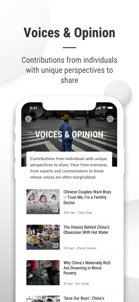 Sixth Tone - Sección Voces y Opinión de la aplicación Sixth Tone que presenta noticias sociales sobre China