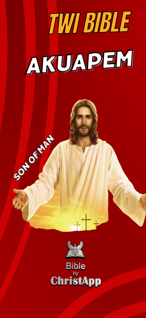 Twi Bible - Akuapem & Audio - Twi Bible Akuapem app splash screen with an illustration of Jesus Christ and religious text
