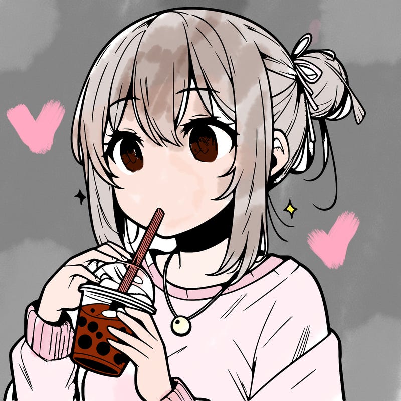 manga character drinking boba