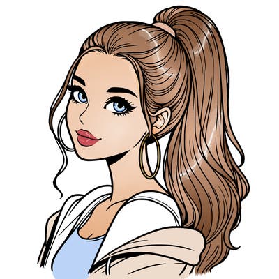 realistic girl with a high ponytail