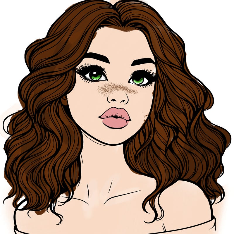 realistic girl with wavy hair and lips