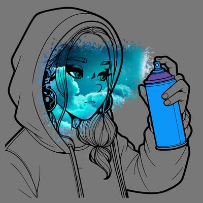 a realistic girl, spray painting