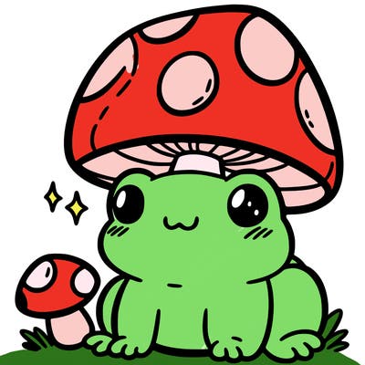 a cute frog with a mushroom hat