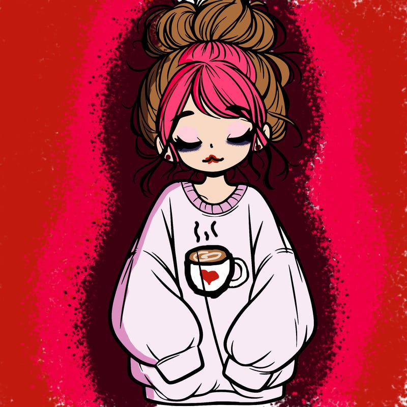 girl with baggy sweatshirt and messy bun