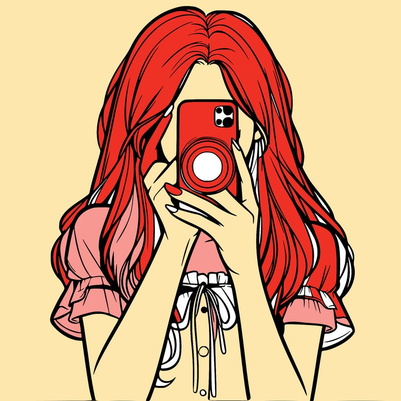 a realistic girl holding her phone taking pictures