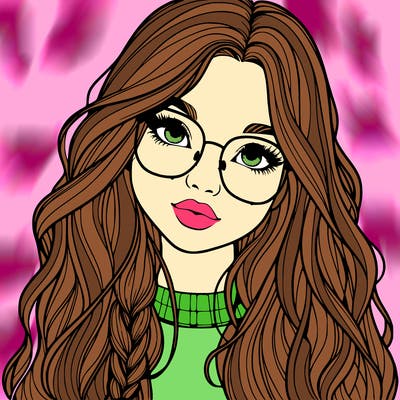 girl with long hair and freckles and glasses realistic