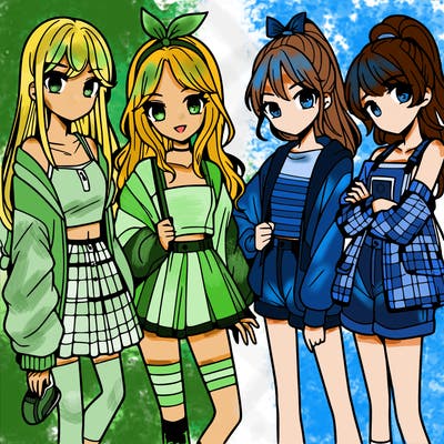 teen manga girls group of 4