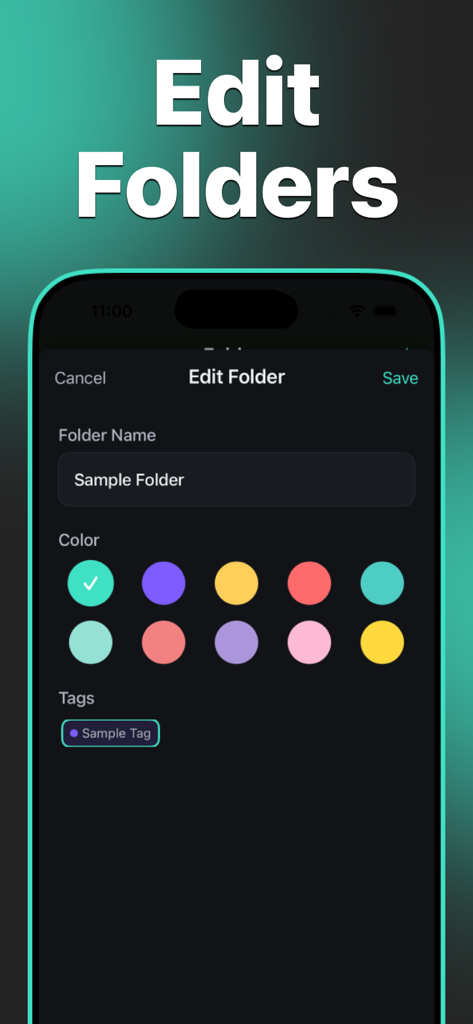 Record Scanner & Vinyl - CD - Mobile app interface for editing vinyl collection folders with color pickers and tag options