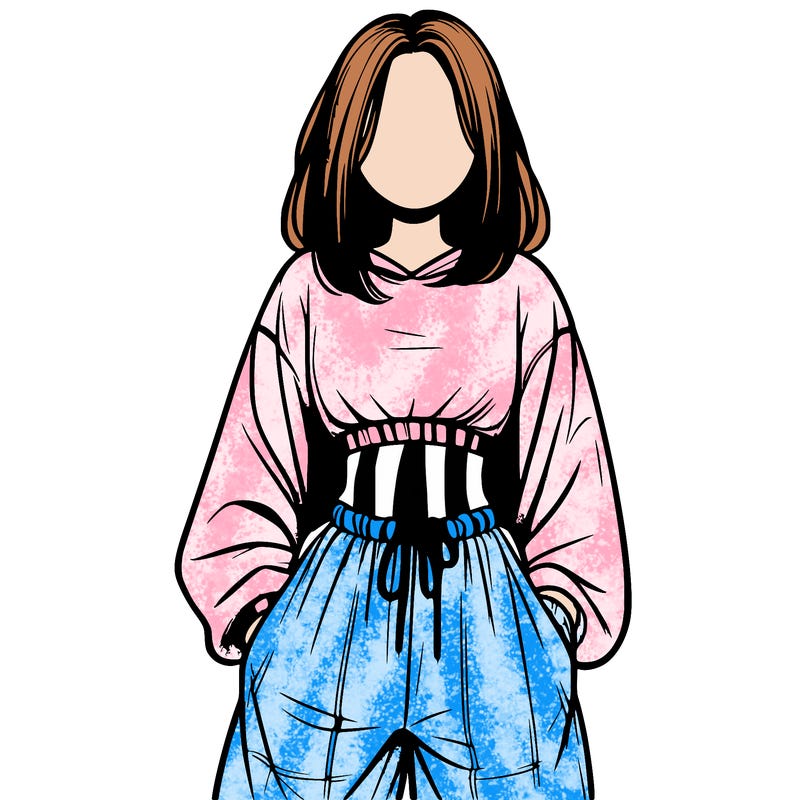 realistic girl faceless with baggy pants and a crop top