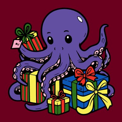 an octopus wrapping gifts
