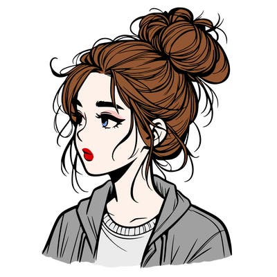 realistic teenage girl with a messy bun
