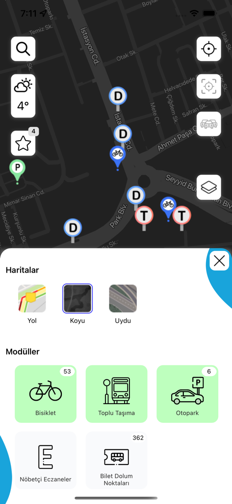 KBB Trafik - Interfaccia dell'app KBB Trafik che mostra una mappa della città e moduli di trasporto