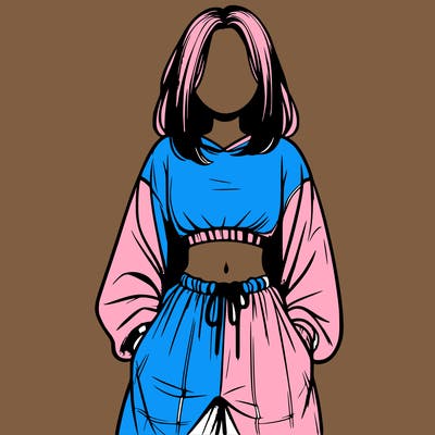 realistic girl faceless with baggy pants and a crop top