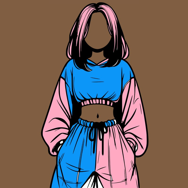 realistic girl faceless with baggy pants and a crop top