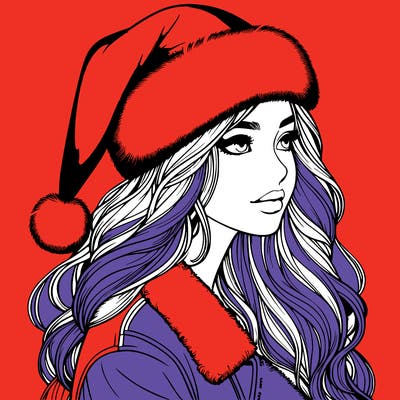 realistic girl in santa hat