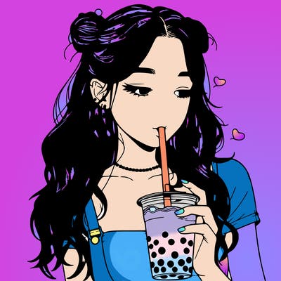 aesthetic realistic girl with boba