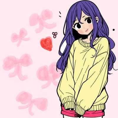 manga teen girl  in a sweater and baggy pants