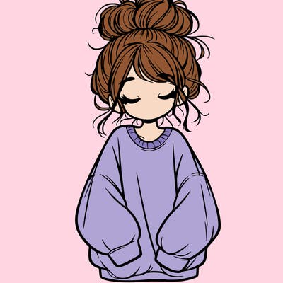 girl with baggy sweatshirt and messy bun
