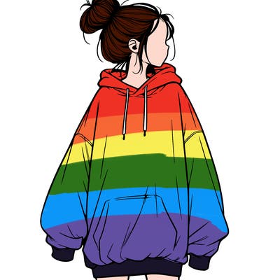 realistic girl with a oversized sweatshirt on and a bun