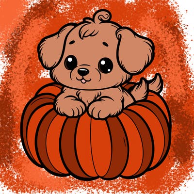cute little puppy in a pumpkin