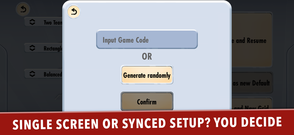 Menú para elegir la configuración de pantalla única o sincronizada en la aplicación complementaria de Codenames