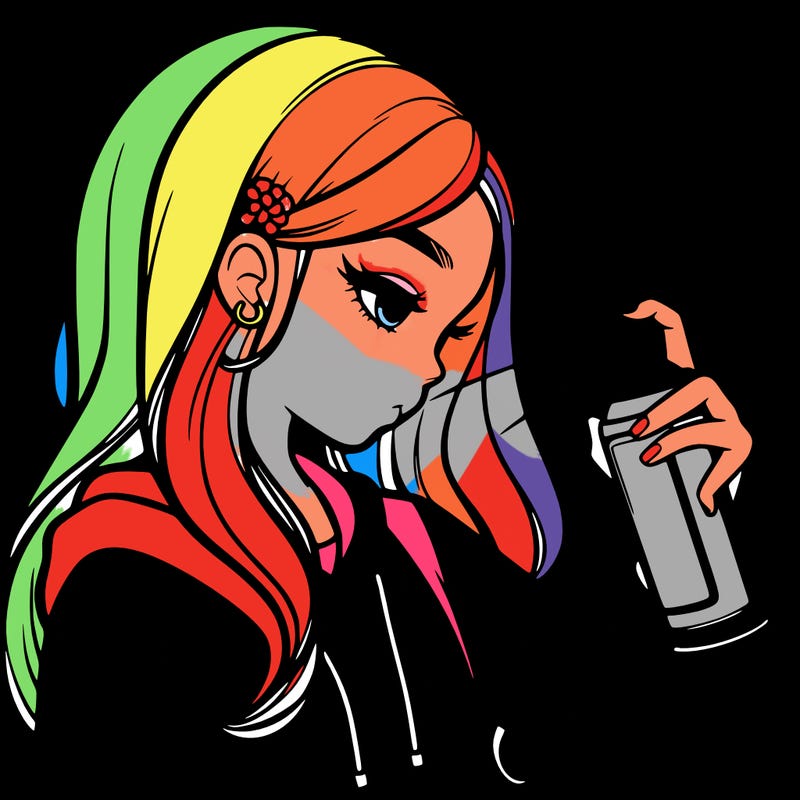 a realistic girl spray painting