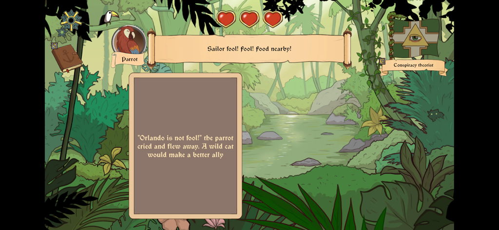 Choice of Life Wild Islands - Una carta de elección de supervivencia con un loro en la jungla del juego móvil Choice of Life Wild Islands.