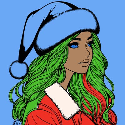 realistic girl in santa hat