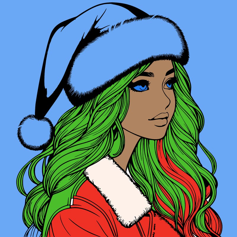 realistic girl in santa hat