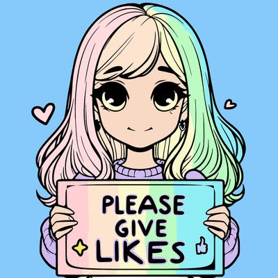 realistic girl that is holding a sign that says please give likes