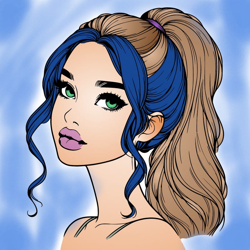 realistic girl with a ponytail on her hair and lips