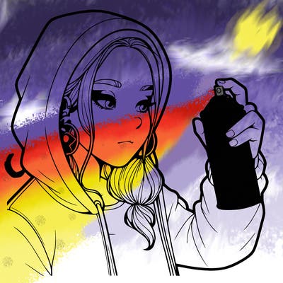 a realistic girl, spray painting