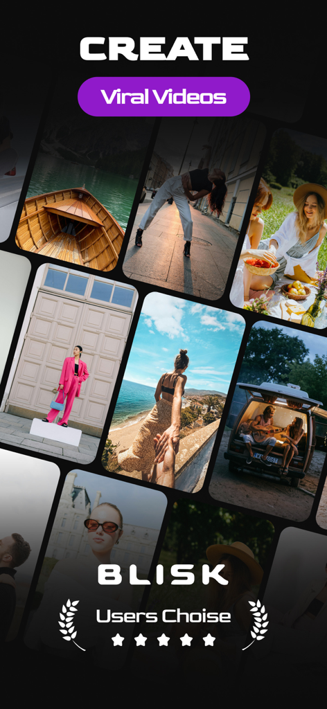 Reels Editor Story Maker BLISK - BLISK app promotional screen for creating aesthetic viral videos with lifestyle templates