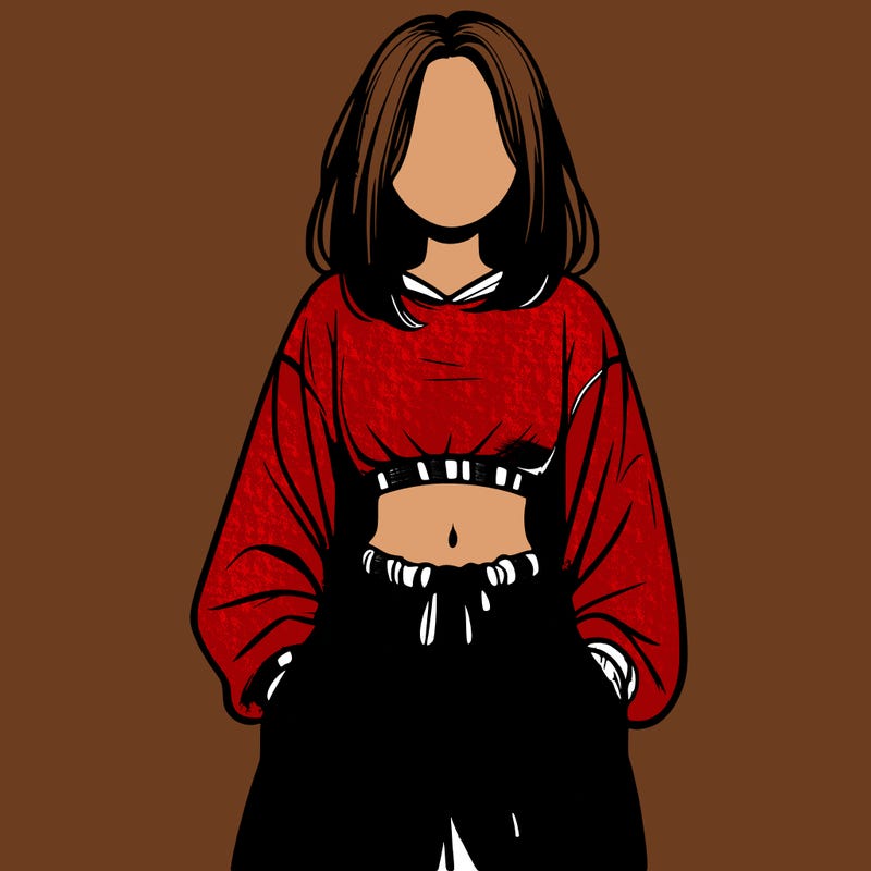 realistic girl faceless with baggy pants and a crop top