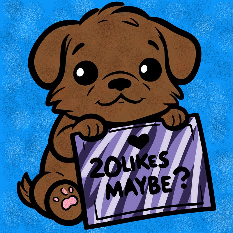 a puppy holding a sign that says 2 likes maybe?