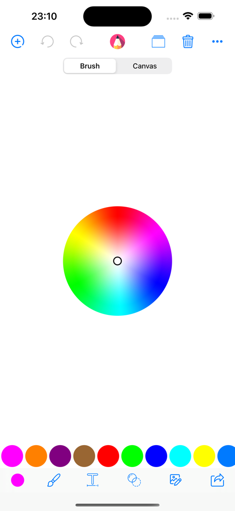 Draw Board on whiteboard pad - Interfaz de selección de color de la aplicación Draw Board que muestra una rueda de colores central y varias opciones de herramientas de pincel