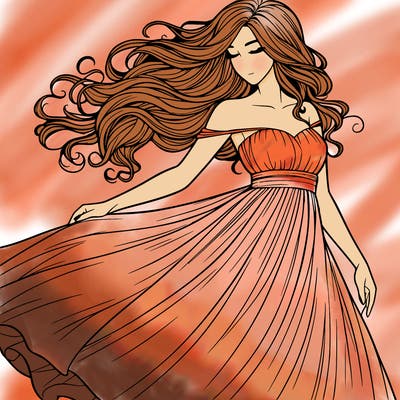beautiful realistic woman with dress flowing in the wind