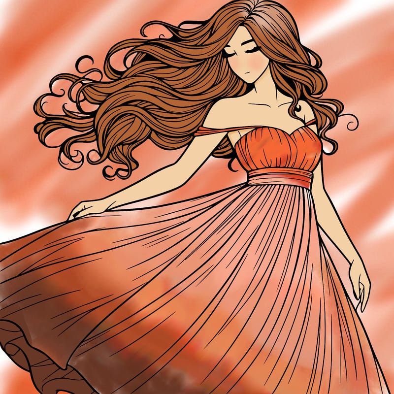 beautiful realistic woman with dress flowing in the wind