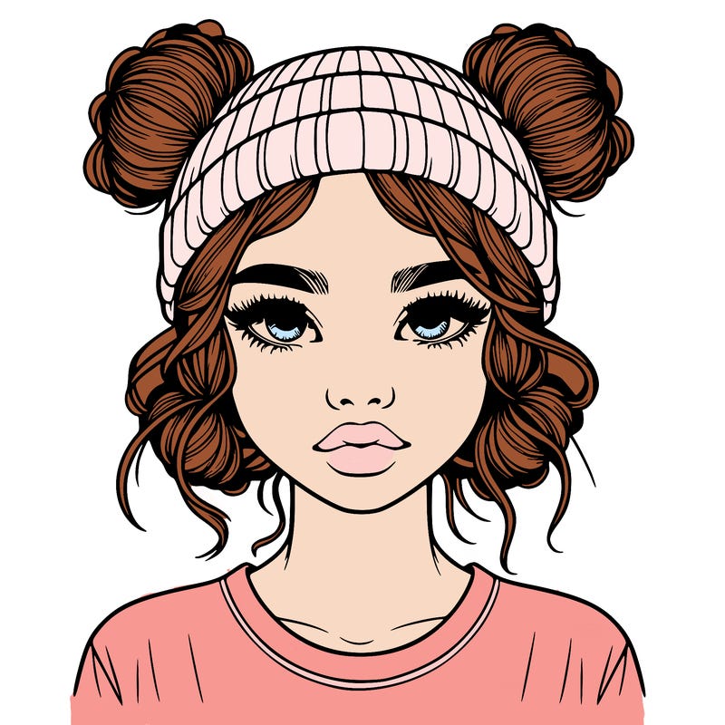 realistic girl with buns in her hair with a beanie on