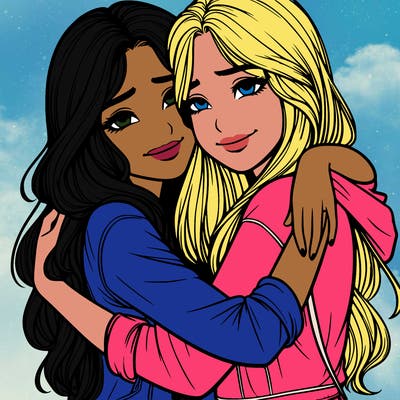 realistic girls hugging