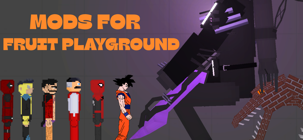 Una exhibición de mods de personajes personalizados para Fruit Playground, incluyendo superhéroes populares y personajes de anime