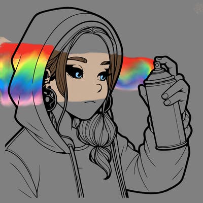 a realistic girl, spray painting