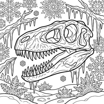 Discover a unique blend of prehistoric might and winter charm with this Velociraptor teeth coloring page. Immerse yourself in a scene where ancient bones meet icy snowflakes for an exciting and engaging creative escape.