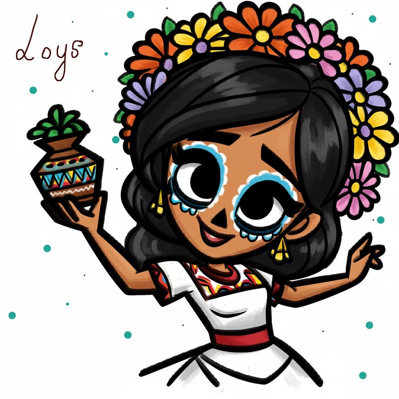 a disney style day of the dead woman.