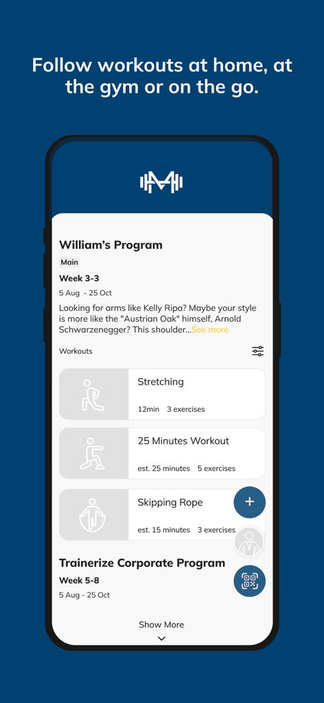 MelioraPT - A interface do aplicativo MelioraPT mostrando um programa de fitness personalizado com exercícios de alongamento e pular corda