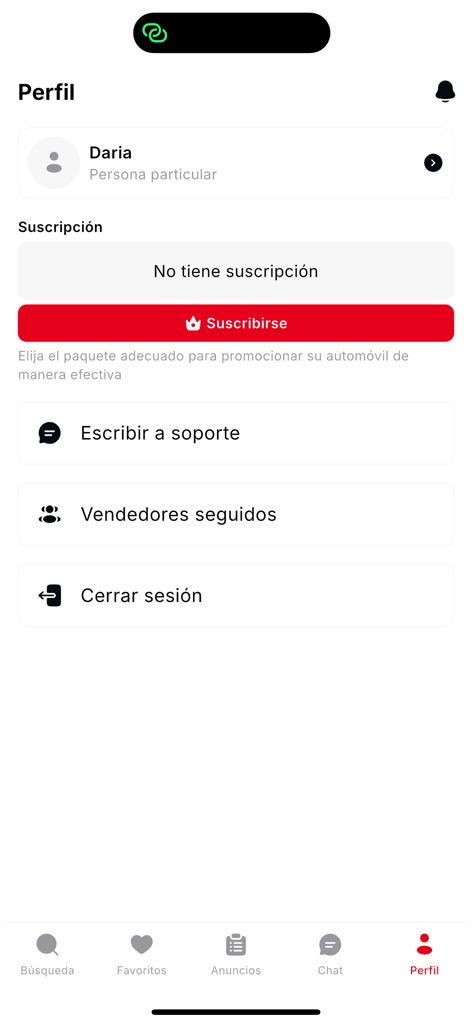 Rapi - Compra y Venta de Autos - Rapi car app user profile interface showing subscription and account settings