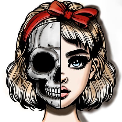 realistic girl with half skull mask